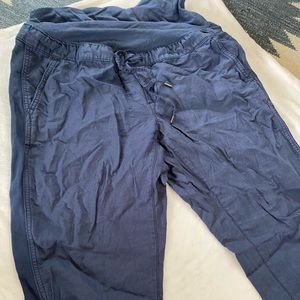 Blue linen maternity joggers